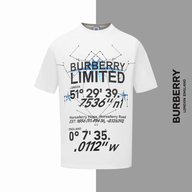 款号#Z38 巴宝莉星星字母数字印花圆领短袖 burberry 官网一致款式 面料 32支双纱280克纯棉面料 同缸同色织染螺纹 颜色一致 工艺 进口机器白墨直