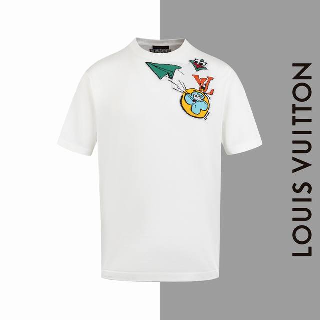 款号#Z30 lv小飞机圆领针织短袖 louisvuitton官网一致款式 面料 仿羊毛精品纯棉针织 同缸同色织染螺纹 颜色一致 配套 三标齐全 纸板 油纸 码