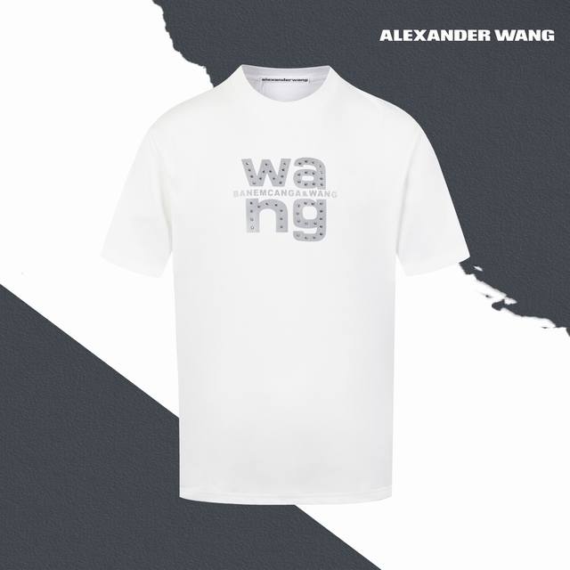 款号Sl122 alexander Wang亚历山大王字母铆钉镶嵌硅胶反光圆领短袖 铆钉镶嵌 硅胶印花 官网买的样衣回来打的板 原色原版1:1 市场发这么低不发