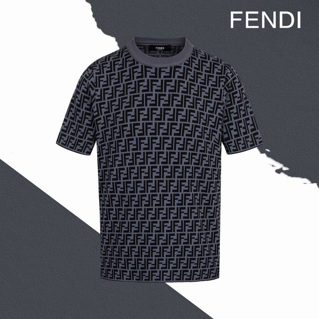 款号Sl109 fendi芬迪满印Logo图案针织短袖 针织提花 男女同款 三标齐全 区别市场通货 随意对比 采用精棉编织纱线380克毛织面料 前后进口机批满印