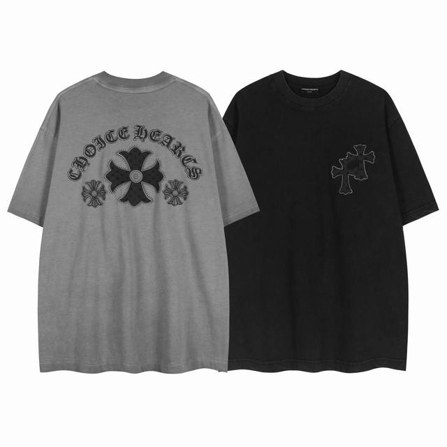 白底细节图 款号 7005-高端品质 25年最新款Choice Hearts雕刻硅胶烫钻做旧短袖T恤 面料 270G纯棉双纱 颜色 做旧黑 做旧灰 尺码 S-X