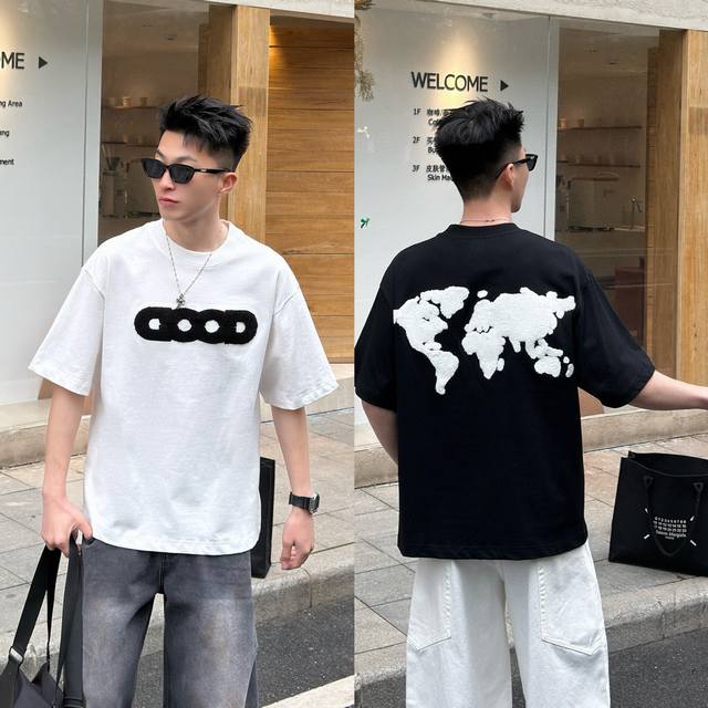 款号 9046-高端品质 25夏季最新款Good毛巾刺绣地图短袖 颜色 黑 白 尺码 S-Xl