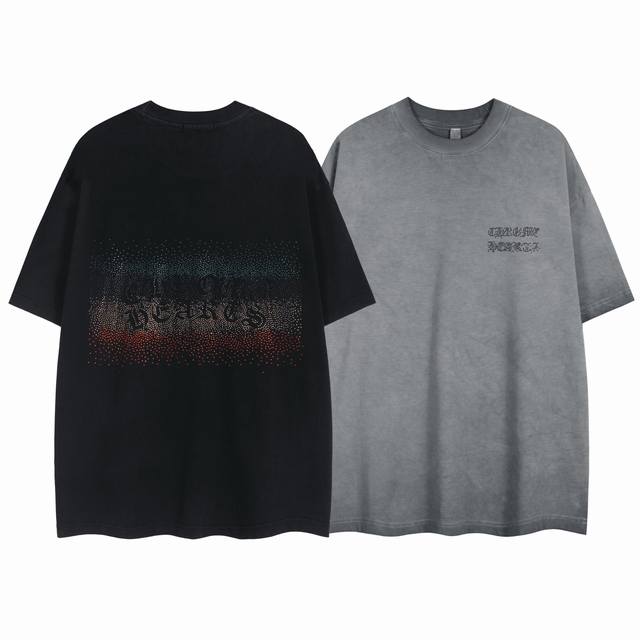 白底细节图 款号 9025-高端品质 25夏季最新款Choicehearts重工做旧彩虹烫钻短袖 颜色 做旧黑 做旧灰 尺码 S-Xl