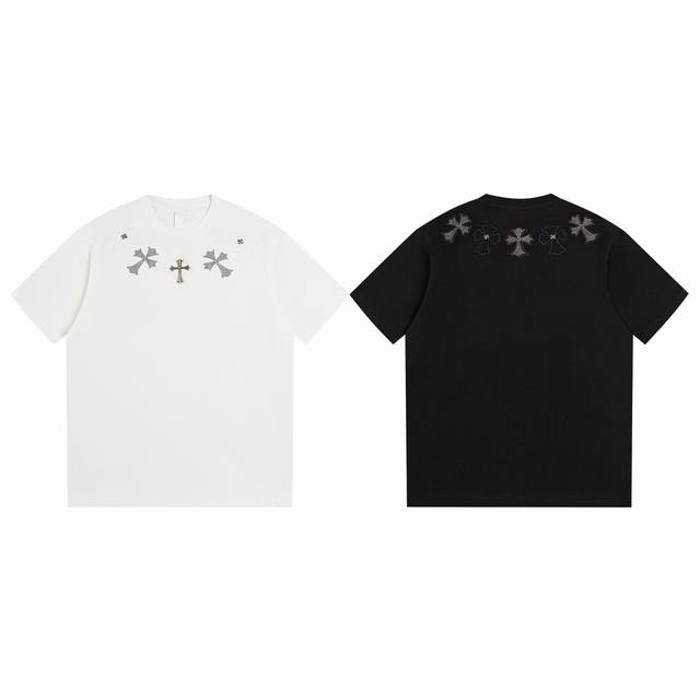 白底细节图 款号 03-高端品质 25夏季最新款Choicehearts十字架烫钻五金短袖 面料 280G双纱纯棉 颜色 黑 白 尺码 S-Xl