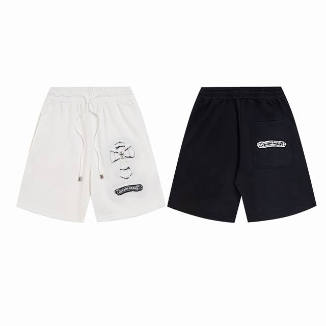 白底细节图 款号 9057-高端品质Choice Hearts十字架贴布绣剪破五金短裤 面料 340G纯棉毛圈 颜色 黑 白 尺码 S-Xl s 腰围76 臀围