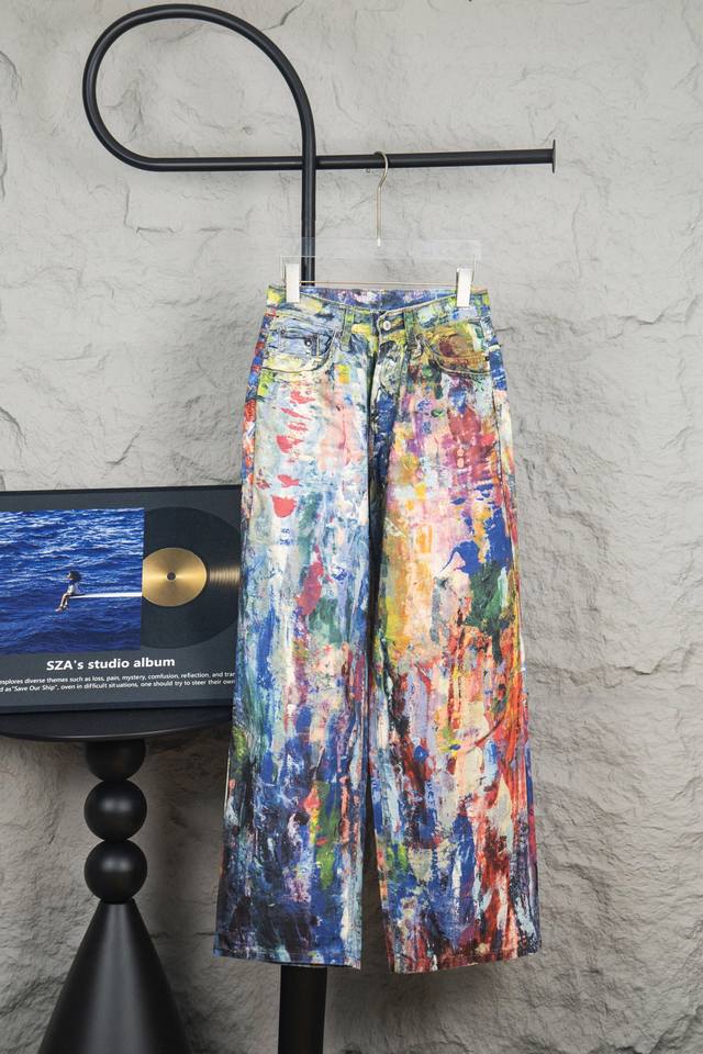 款号 M120 顶级Acne Studios Ss25 1981F 彩色印花图案宽松低腰牛仔裤男女同款 磨毛无弹面料 才能出得来3D的效果 难点是前前后后修正了