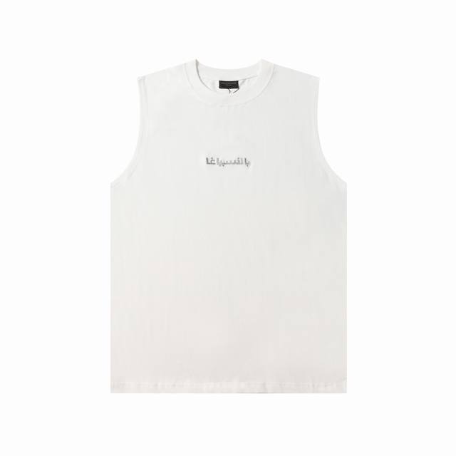 340款 新款 balenciga 巴黎世家 联名前后幅Ogo字母绣花加绣花背心 标准全身绣花技术 纯棉柔软面料 对色定染面料 超精细平网印花工艺 潮流感十足