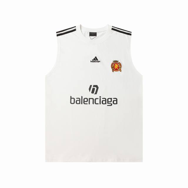 335款 新款 balenciga 巴黎世家 联名前后幅Ogo字母印花加绣花背心 标准全身印花技术 纯棉柔软面料 对色定染面料 超精细平网印花工艺 潮流感十足