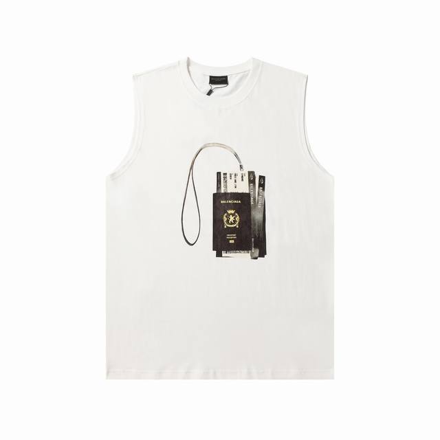 332款 新款 官网品质Balenciaga Summer24Ss新款背心 240克双纱面料,280克罗纹.巴黎世家航空机票挂绳直喷印花.采用进口机器进口白墨高