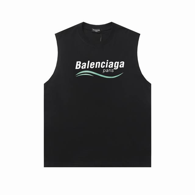 310# 新款 balciaga 巴黎世家无袖背心男女同款宽松上衣 巴黎经典过往徽标Logo印花短袖T恤 采用Crew 万事达等过往徽标作为设计元素 重新展现经