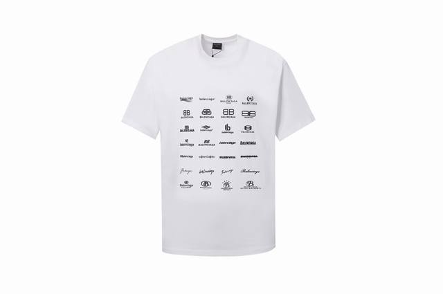 2423款 新款 balenciaga正面背面印花Archives Logos艺术标245克双纱面料 380克双纱螺纹.男女同款.宽松螺纹. 颜色 象牙白 码数