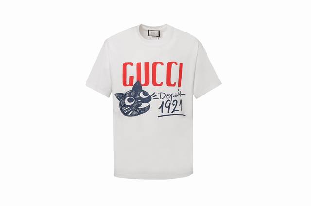 2411款 新款 高品质 guc 新款 1921周年 猫咪图案Ogot恤 简约又不失风格的复古 定制高克重针织纯棉制作 245克面料手感扎实 上手非常有档次 贴