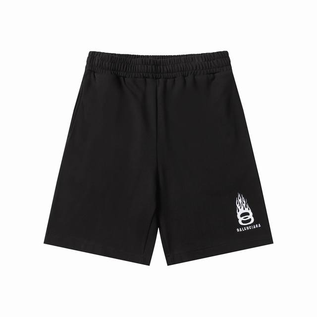 619款 最高版本 原色连圈英文刺绣运动短裤 活性黑火焰绣花 100%全棉毛巾底大卫衣面料 420克紧密纺 手感舒适有挺度 裤脚采用刺绣专属双B Logo 简洁