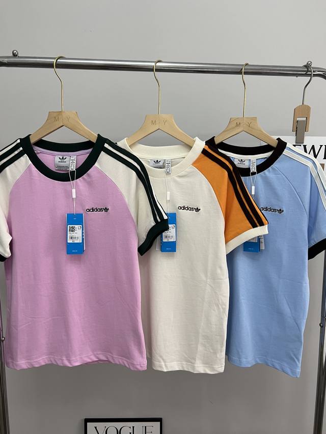 Yd-6511 迪迪最新款 拼色插肩正肩三色短袖T 颜色 粉色 杏色 蓝色 码数 Xs S M L Xl