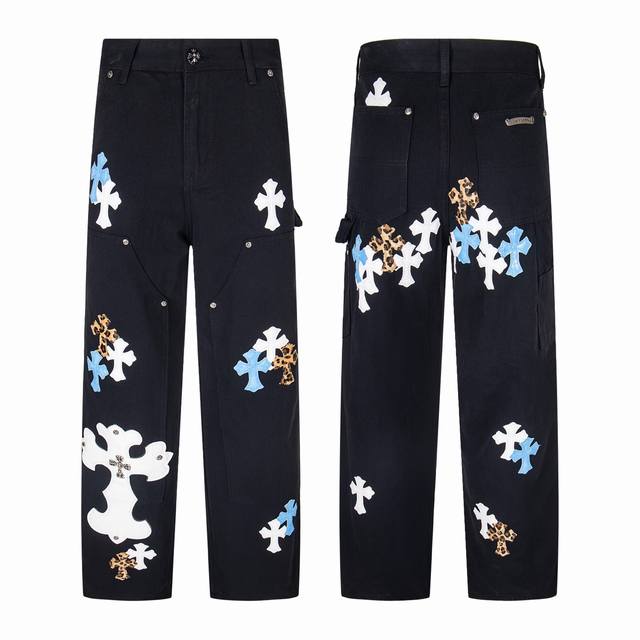 chrome Hearts 克罗心 25Fw Ch工装伐木大十字架拼皮限量发售牛仔裤 克罗心里面颜色最能打的裤子啦啦啦 采用珠帆布面料 重工水洗使面料上身更有质