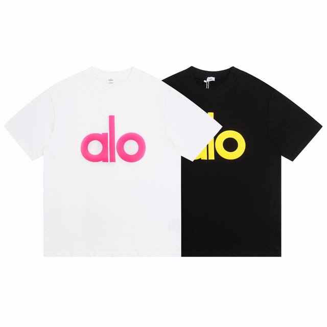 6920# alo夏季短袖简单字母植绒发泡设计面料270克100%双纱全棉 尺码S M L Xl