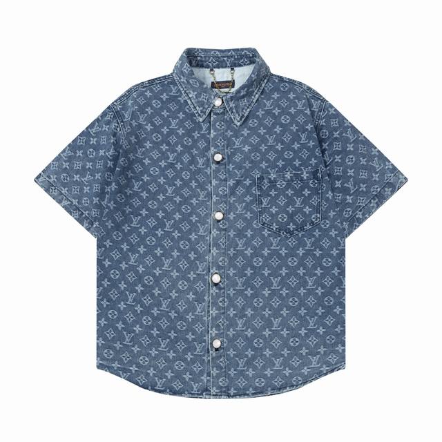 louis Vuitton 路易威登 25Ss暗纹满印提花牛仔短袖衬衫 原版开发斜纹全棉提花丹宁牛仔材质 提花图型大小间距相同 图形宽窄一致 质感十足 红外线激