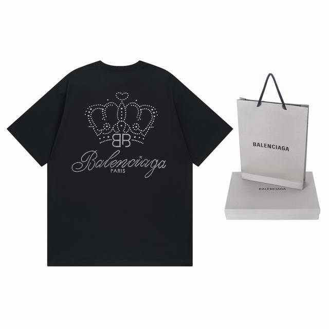 细节图 顶级版本.官网品质 Balenci*Ga 巴黎Balenci*Ga#新款 后背皇冠经典Logo烫钻短袖T恤.砖柜同步 面料采用巴黎Zp定织定染全棉双纱紧