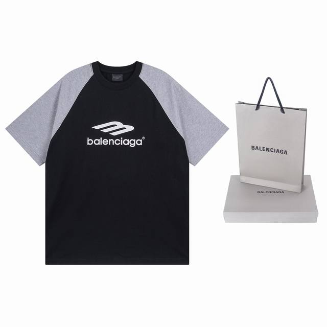 细节图 顶级版本.官网品质 Balenci*Ga 巴黎# 新款 3M字母经典Logo插肩拼色新款短袖T恤 # 春夏季砖柜同步 欢迎对比 面料采用巴黎Zp定织定染