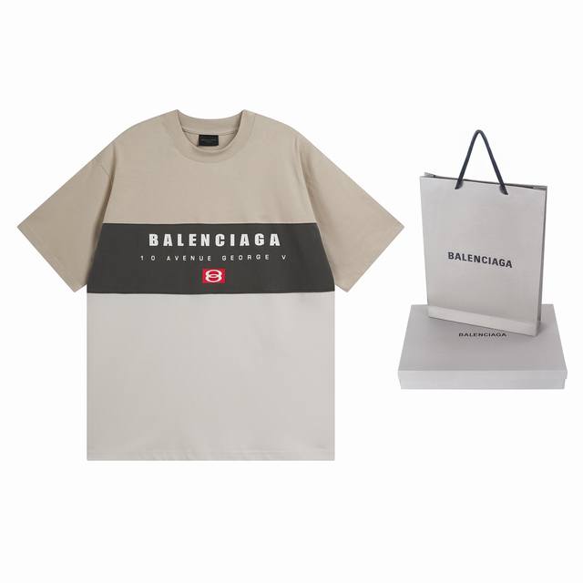 实拍图 顶级版本.官网品质 Balenci*Ga 巴黎.Ss25最新款 色系拼接系列 新Logo 字母组合印花.拼接短袖T恤.砖柜同步.第一时间正品研制 面料采
