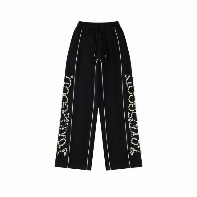 钉珠工艺 请勿机洗 goodbrand Love Is Good珍珠标语长裤 情侣同款 颜色 黑色 蓝色 码数 S M L Xl