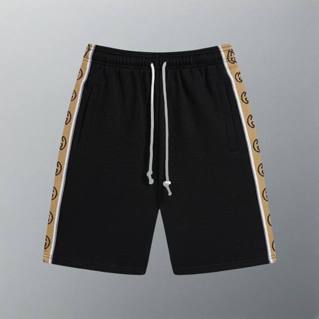 高版本 gu 夏季新款 定制纯棉面料 3M反光织带拼接 专柜同步男女同款 休闲短裤五分裤 颜色 黑 绿 杏 尺码 Xs~L