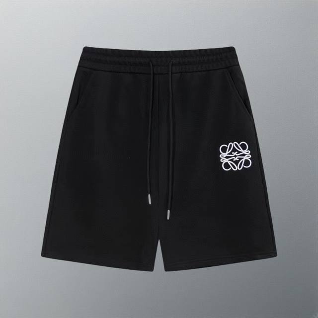 高版本 loewe 罗意威经典款 Logo刺绣五分裤 360克纯棉卫衣布面料 特别手感 超级质感 舒适柔软透气 休闲宽松版型 潮流男女同款短裤 颜色 黑色 码数