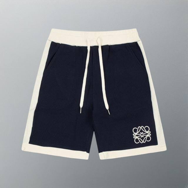 高版本 loewe夏季新款 专柜定制华夫格纯棉面料 超级质感柔软透气双色拼接时尚 刺绣Logo 品牌元素设计理念 体现高品质男女同款休闲短裤 市场最高版本 颜色
