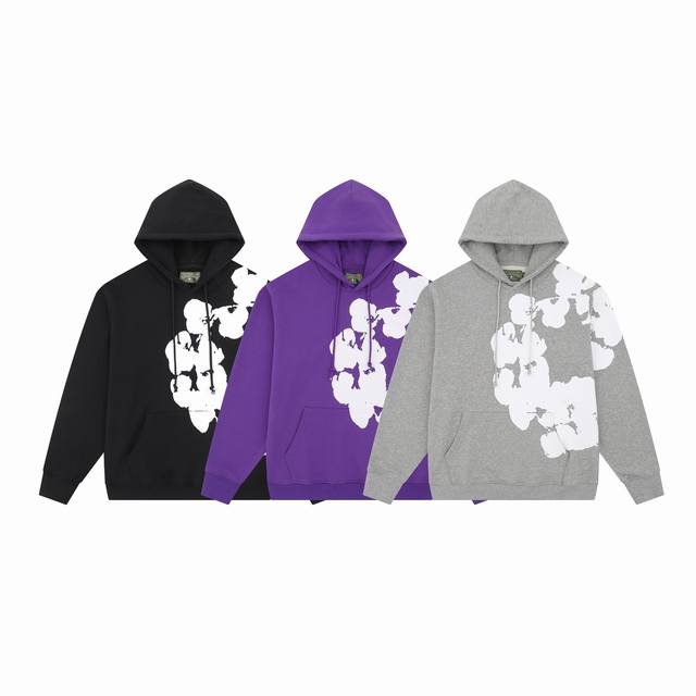 d116# Denim Tears Biggie Cotton Wreath Sweatshirt Black 400G木棉花高品质100%纯棉印花帽衫连帽卫衣