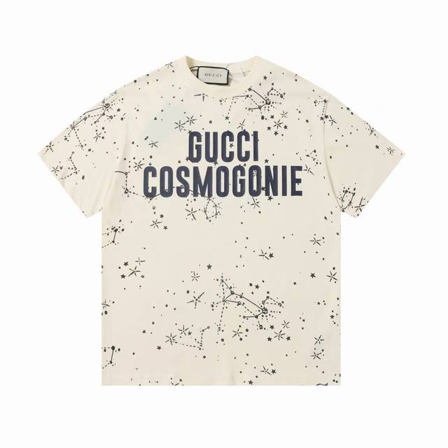 gd911# 顶级品质 Gucci 古驰25Ss新款 满天星设计印花 短袖 面料- 采用270克32支双股精梳棉面料.索罗纳螺纹订织订染国标一流 辅料 官网原版