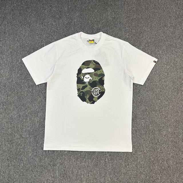 Xx119 Bape X Clot 联名款 Ss25 胸前迷彩图案圆领短袖陈冠希同款280克克重麻棉面料 情侣款 S Xxl 黑红 白红 黑绿 白绿