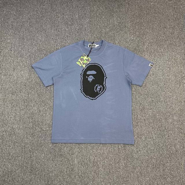 Xx280 A Bathing Ape Ss25 猿人字母特染印花复古圆领短袖280克克重麻棉面料 情侣款 S-Xxl 蓝色 灰色