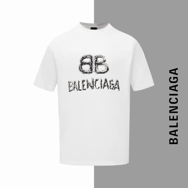 款号#Z14 巴黎双B残缺字母印花圆领短袖 balenciaga官网一致款式 面料 32支双纱280克纯棉面料 同缸同色织染螺纹 颜色一致 工艺 进口机器白墨直