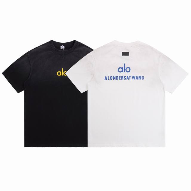 6933# alo热卖短袖270克双纱全棉面料 衣服做旧破洞洗水喷马骝工艺 尺码M L Xl Xxl宽松版型