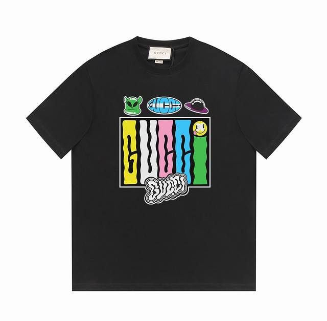 Gucci古驰24Ss早春系列 G家卡通图标波纹泡泡字体设计Logo -采用双纱纯棉250G 面料颜色定制定染 不缩水不退色 手感舒服 质感超强全套辅料.潮男潮
