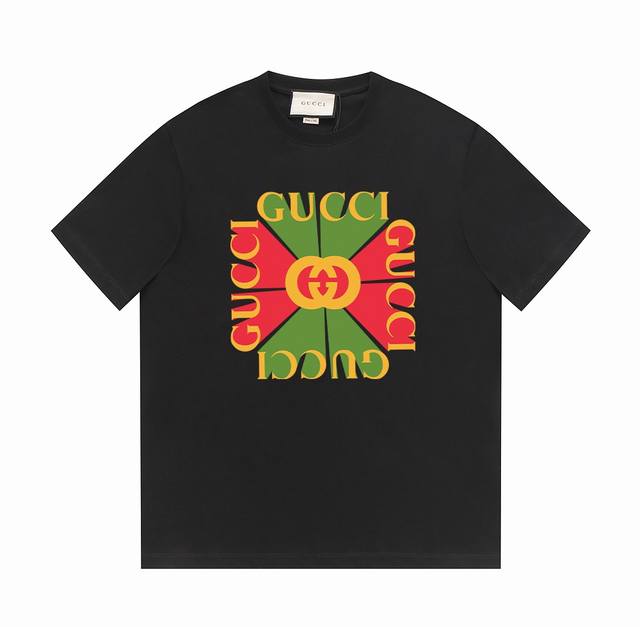 gucci古驰24Ss夏季系列 G家经典系列几何品牌Logo -采用双纱纯棉250G 面料颜色定制定染 不缩水不退色 手感舒服 质感超强全套辅料.潮男潮女必备经