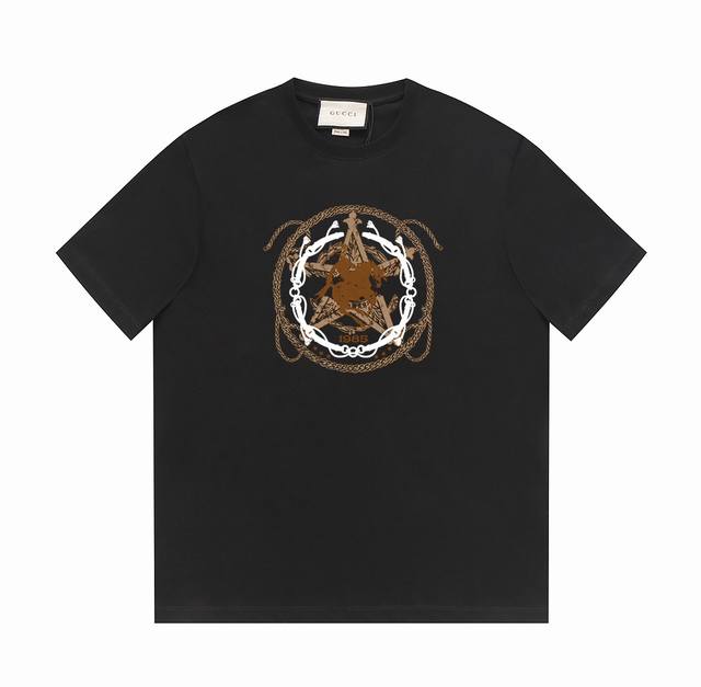 gucci古驰24Ss夏季系列 G家手绘绳索&复古星星骑士Logo -采用双纱纯棉250G 面料颜色定制定染 不缩水不退色 手感舒服 质感超强全套辅料.潮男潮女