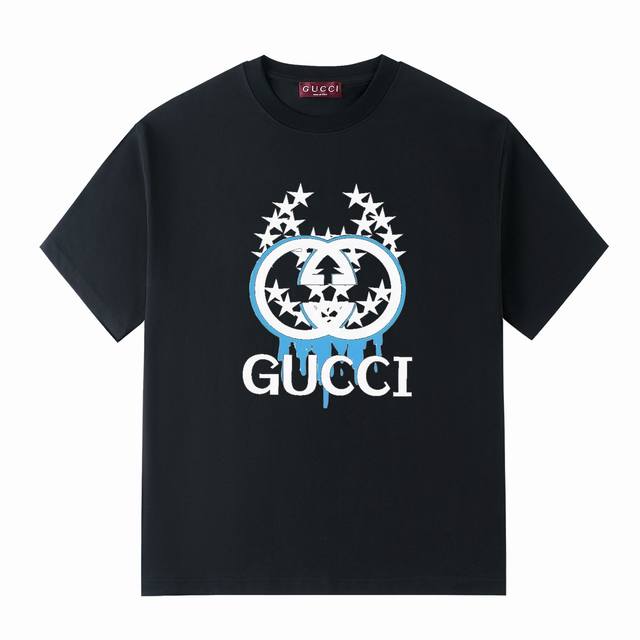 G家25夏日系列 Gucci满天繁星品牌Logo设计 -采用双纱纯棉250G 短T 三标齐全 面料颜色定制定染 不缩水不退色 手感舒服 质感超强潮男潮女必备经典
