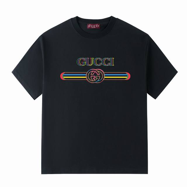 G家25夏日系列 Gucci彩色错位模糊品牌Logo -采用双纱纯棉250G 短T 三标齐全 面料颜色定制定染 不缩水不退色 手感舒服 质感超强潮男潮女必备经典