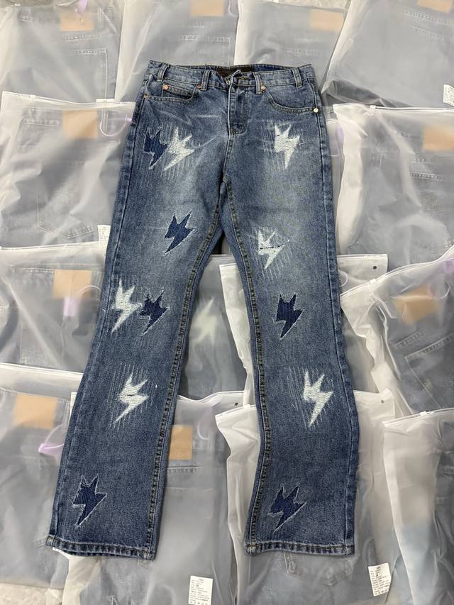 爆款现货 款号 D307 amexnocap & Ac闪电伤痕刀割限定款高街风格水洗牛仔裤 size 28 30 32 34 36 S-Xxl