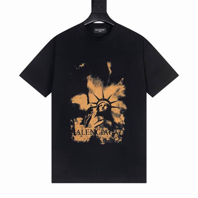款号Y814 顶级高品质 Balenciga 巴黎世家 自由女神短袖T恤 采用数码直喷后幅绣花 磨破工艺 纯棉柔软面料 对色定染面料 超精细平网印花工艺 潮流感