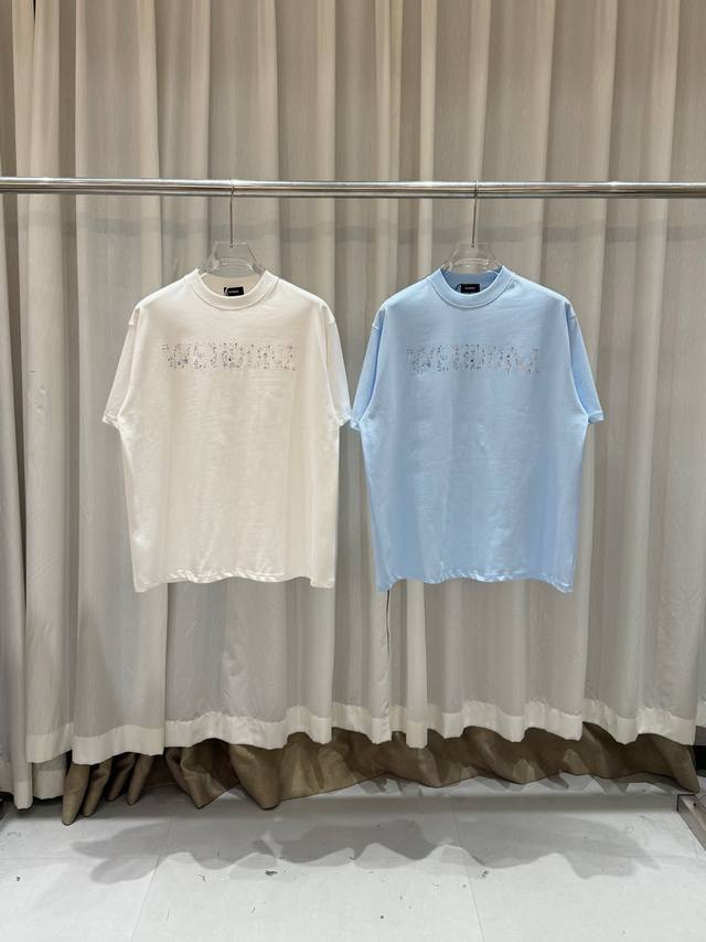 we11Done Moon25Ss春夏款美式小众潮牌烫钻字母印花短袖T恤情侣 拿货 打包55 颜色 白色 天兰色 码数 S M L 款号 2546# 独家对版定