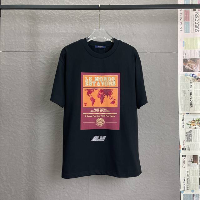 A91 louis Vuitton路易威登Lv 采用300足克面料 25新款 地图烫钻 宽松版型 男女同款短袖 独家专供新款原单休闲短袖 高端定制 高版本 时尚