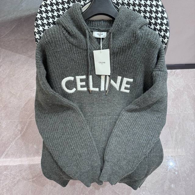Celine 赛琳 24Fw 字母Logo套头带帽针织卫衣 原版官网10500购入 赛琳秋冬最新款Logo毛衣 版型完全参照原版市面衣长超过70的都是不对版 原