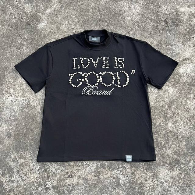 款号309 Gd03 Goodbrand 简约珍珠标语圆领短袖 24春夏T恤 男女同款 颜色 黑色 码数 S M L Xl