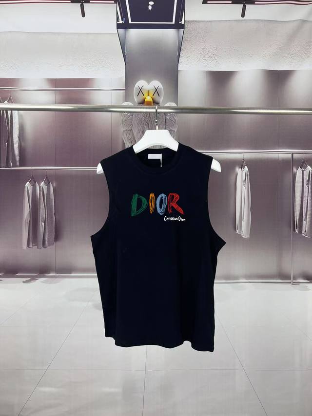 dior*迪奥 2025夏季彩色Cd字母Logo图案印花 坎肩汗背心 运动健身 简约风 走秀款 圆领无袖T恤衫 宽松版型 男女同款 上身效果很赞 透气 颜色 黑