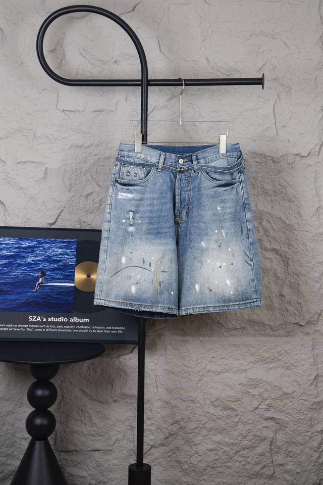 款号 M137 顶级Acne Studios 泼墨洗水做旧泥染五分宽松中腰口袋牛仔短裤 男女同款 码数 28 30 32 34