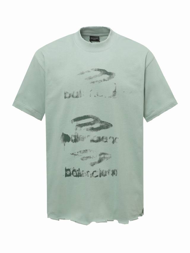 balenciaga巴黎世家磨破白墨涂鸦短袖 yb定织定染面料 颜色印花 版型限量款 面料采用进口机器织造而成 布面纹路的独特性创造出完美的成衣效果面料采用净布