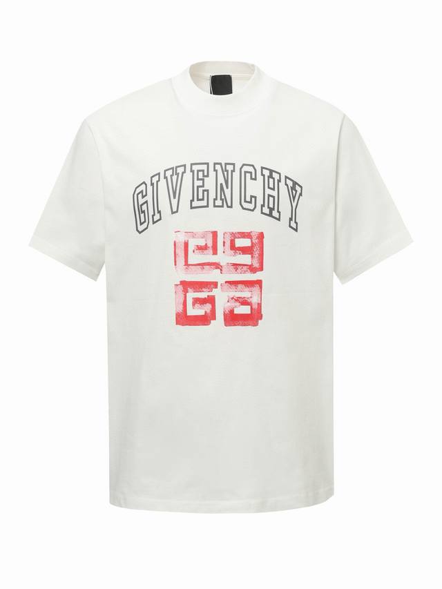 givenchy 纪梵希图案印花圆领短袖 定制面料洗水后280克重双纱100%精梳全棉面料 印花工艺 螺纹定织定染无色差 出入专柜无压力 通肩拉条工艺 增加衣物