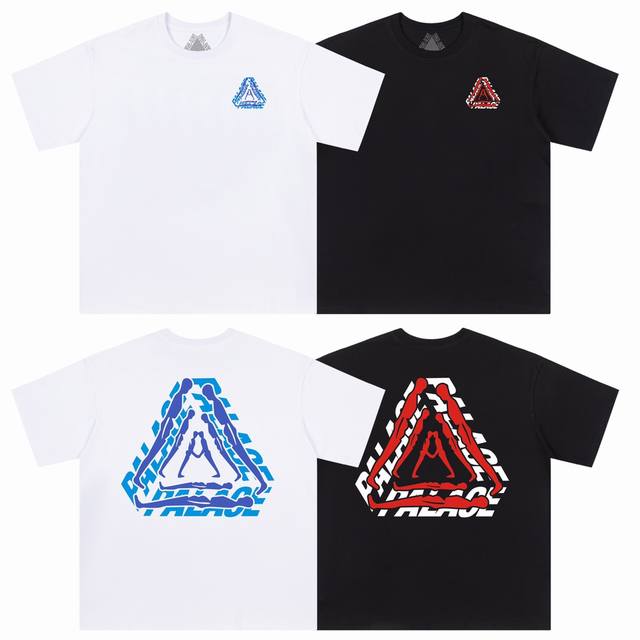 款号 58# 领标细节还原 英式潮牌palace 宫殿 经典三角人形图案短袖T恤 男女同款 情侣装 颜色 黑色 白色 尺码: S M L Xl 面料 26支30